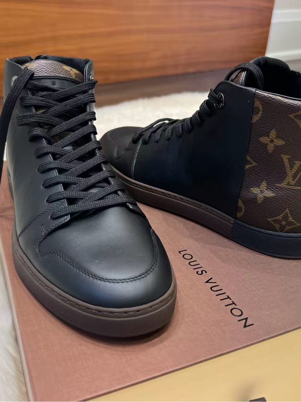 Louis Vuitton Black and Brown Monogram High-Top Sneakers
